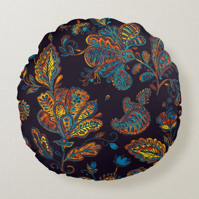 Paisley watercolor: floral pattern tile round cushion (Front)