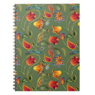 Paisley watercolor flowers, seamless Indian motif. Notebook