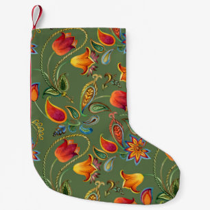 Paisley watercolor flowers, seamless Indian motif. Small Christmas Stocking