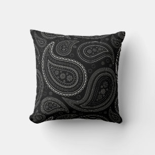 Paisley White on Black Throw Pillow