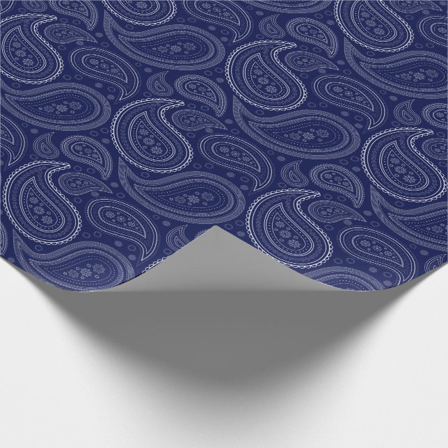 Paisley White on Navy Blue Wrapping Paper (Corner)