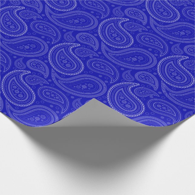 Paisley White on Royal Blue Wrapping Paper (Corner)