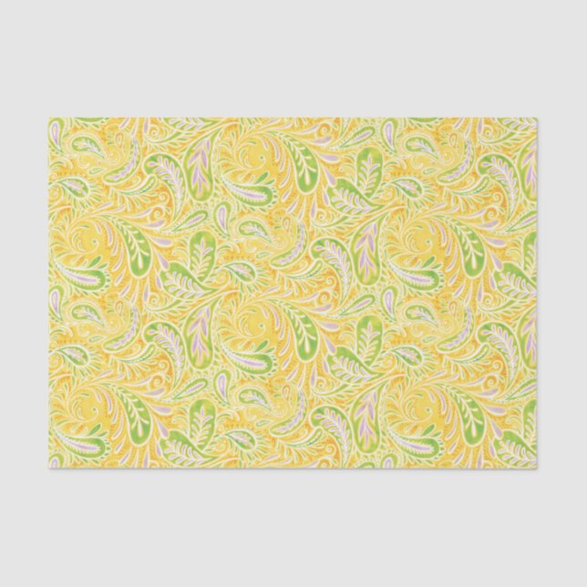 Paisley Yellow Green and Purple Pattern Tissue Paper (Front)
