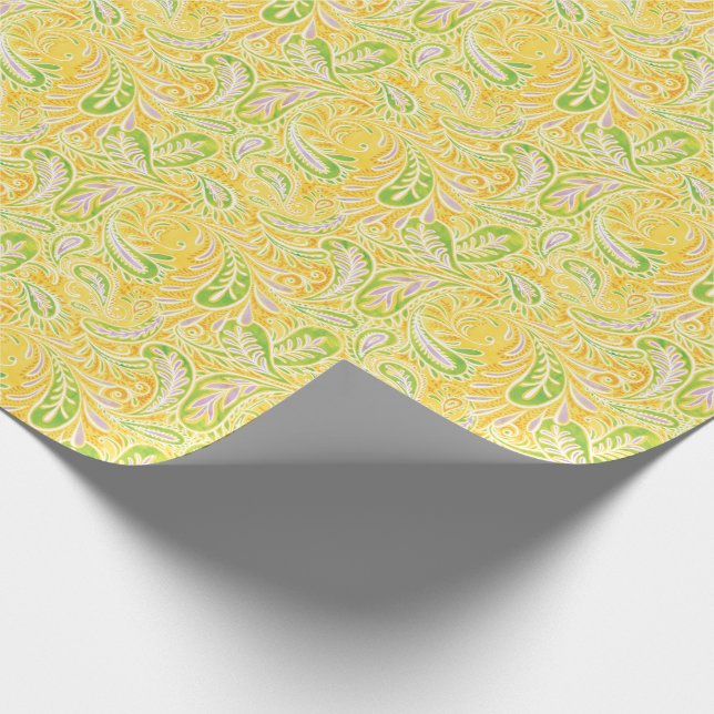 Paisley Yellow Green and Purple Pattern Wrapping Paper (Corner)