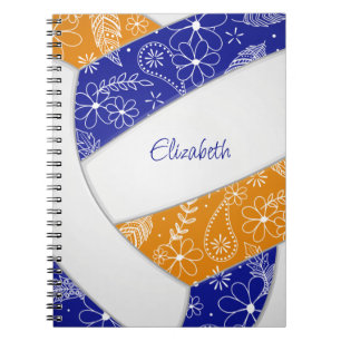 paislies feathers blue orange boho volleyball notebook