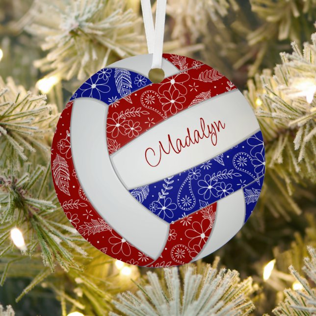 paislies feathers floral blue red volleyball metal tree decoration (Insitu)