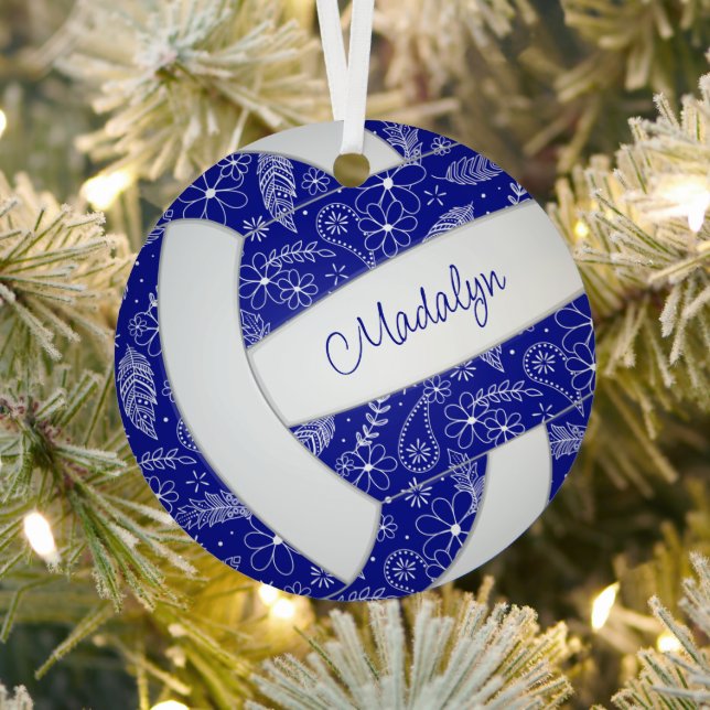 paislies feathers floral pattern blue volleyball metal tree decoration (Insitu)