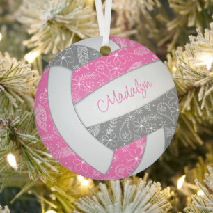 paislies feathers floral pink grey boho volleyball metal tree decoration