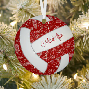 paislies feathers floral red volleyball metal tree decoration