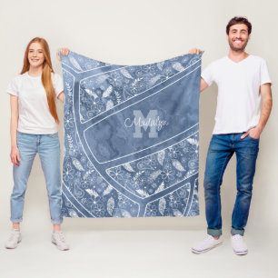 paislies feathers flowers pattern blue volleyball fleece blanket