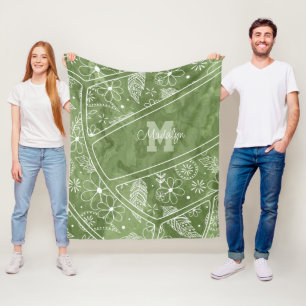 paislies feathers flowers sage green volleyball fleece blanket
