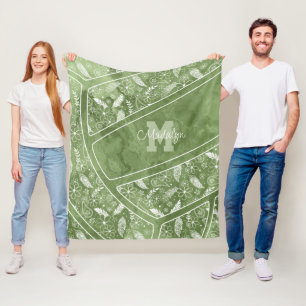 paislies feathers flowers sage green volleyball fleece blanket