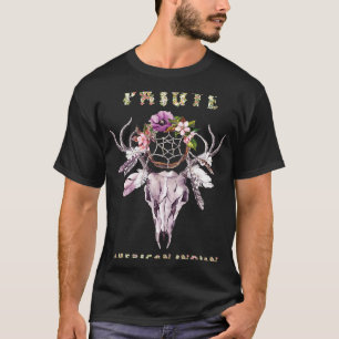 Paiute American Indian Tribe BOHO Floral Skull Ret T-Shirt