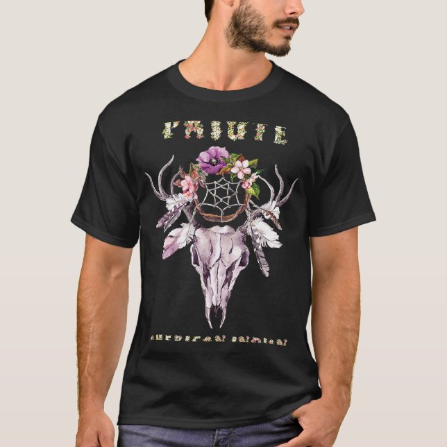 Paiute American Indian Tribe BOHO Floral Skull Ret T-Shirt (Front)