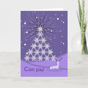 Paix Peace in Spanish Christmas Tree and Deer Card
