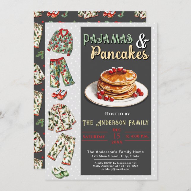 Pajama and Pancakes Party Invitation (Front/Back)