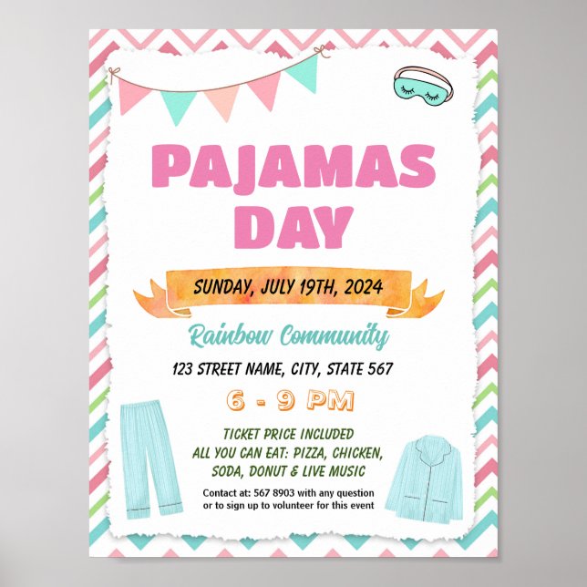 Pajama day flyer poster template (Front)