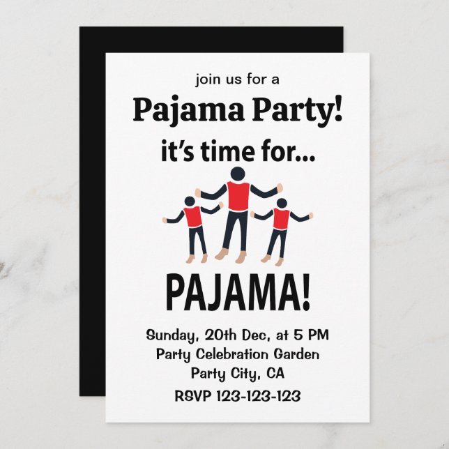 Pajama It's Time For Pajama Party Invitation (Front/Back)