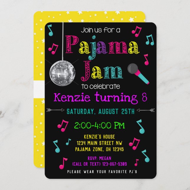 Pajama Jam Party Invite - PJ Dance Party Invite (Front/Back)