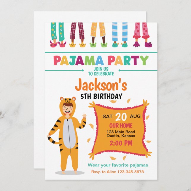 Pajama Party Birthday Invitation (Front/Back)
