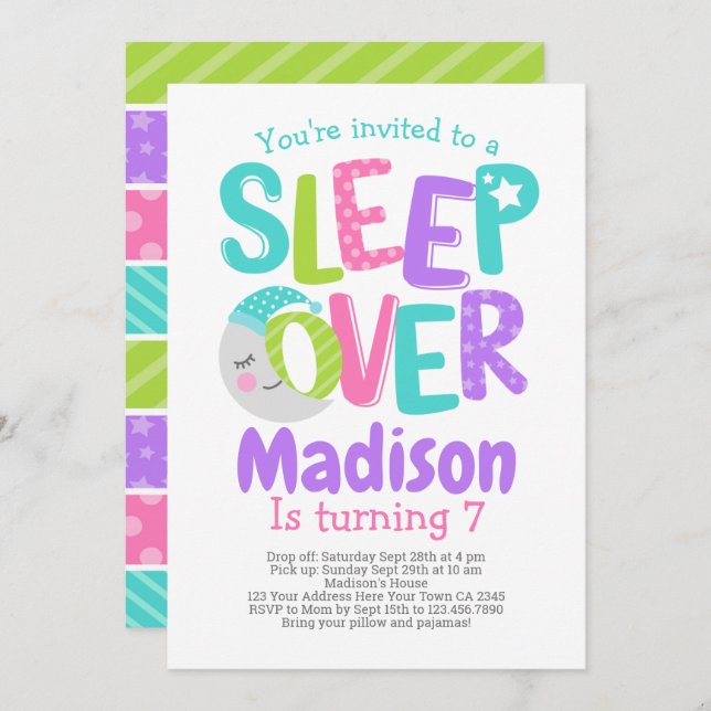 Pajama Party Birthday Invitation (Front/Back)