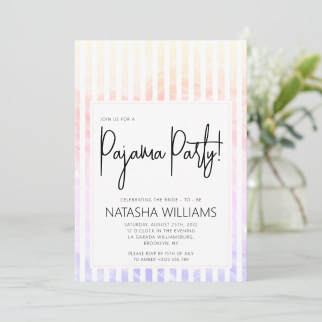 Pajama Party Colourful Pastel Elegant Stripes Invitation (Standing Front)