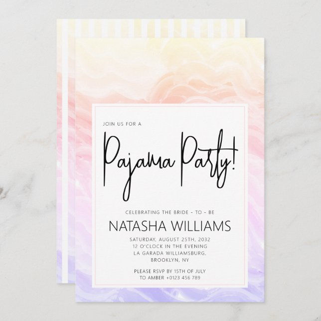 Pajama Party Colourful Pastel Elegant Stripes Invitation (Front/Back)