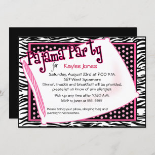 Pajama Party In Black and Pink Dots Invitation