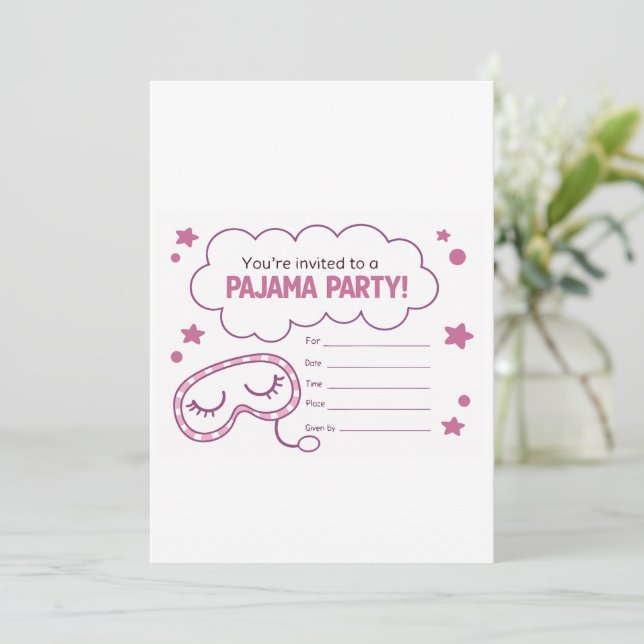 Pajama Party Invitation for Girls (Standing Front)