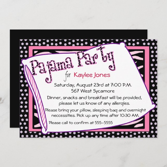 Pajama Party Polka Dot Pinks Invitation (Front/Back)