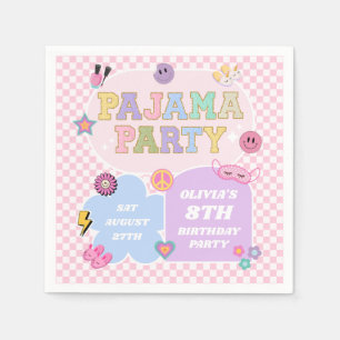 Pajama Party Preppy Varsity Patch Birthday Party Napkin