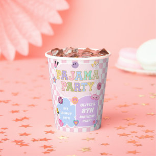 Pajama Party Preppy Varsity Patch Birthday Party Paper Cups