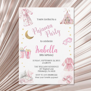 Pajama Party Sleepover Party Watercolor Invitation