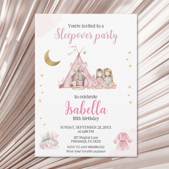 Pajama Party Sleepover Party Watercolor Invitation (Creator Uploaded)