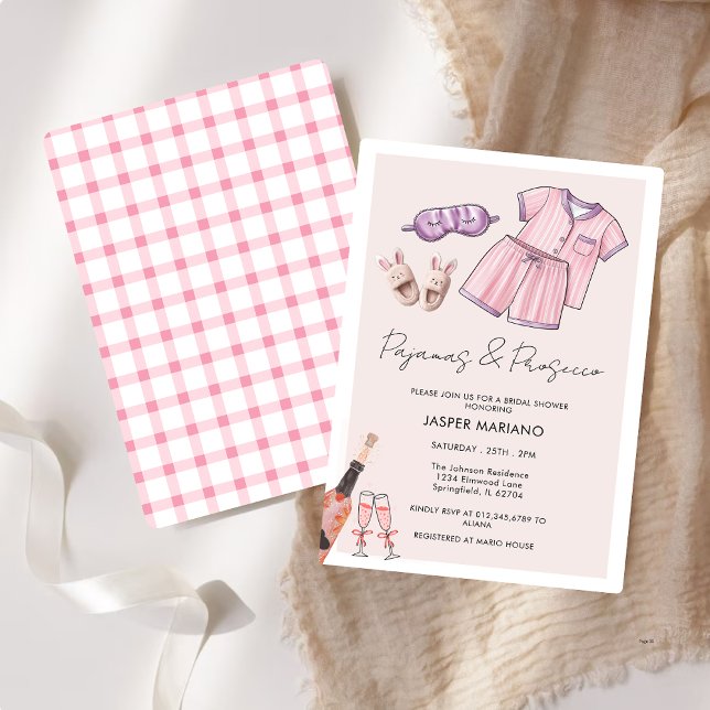 Pajama Party Slumber PJ Prosecco Bridal Shower Invitation (Creator Uploaded)