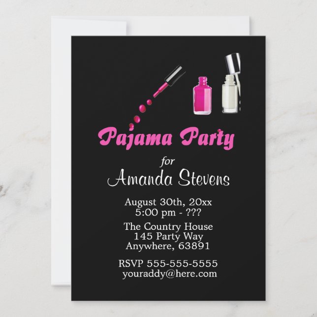 Pajama Party Unique Girls Pink Invitation (Front)