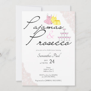Pajama & Prosecco PJs Slumber Party Bridal Shower Invitation