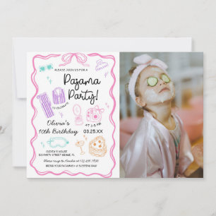 Pajama Sleepover Slumber Party Cute Birthday Photo Invitation