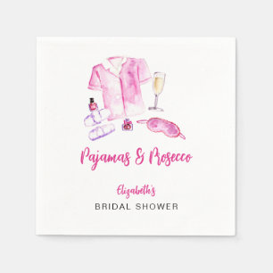 Pajamas and Prosecco Bridal Shower Pink Script  Napkin