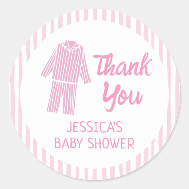 Pajamas Party Girl PJ Birthday Thank You Classic Round Sticker (Front)