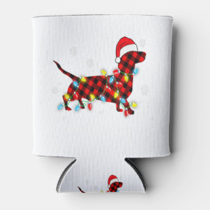 Pajamas Red Buffalo Plaid Dachshund Dog Merry Chri Can Cooler
