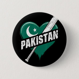 Pakistan Cricket Flag Heart Retro  6 Cm Round Badge