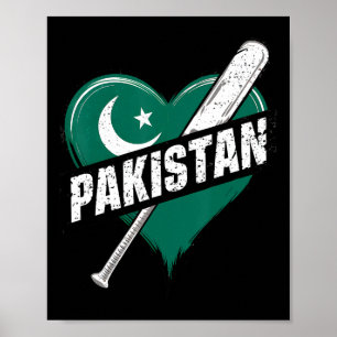 Pakistan Cricket Flag Heart Retro  Poster