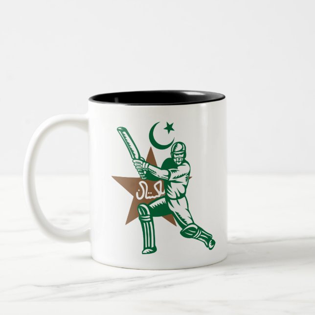 Pakistan Cricket Player Batsman Design Two-Tone Coffee Mug (Left)