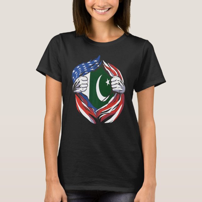 Pakistan Flag American Proud of My Pakistani Herit T-Shirt (Front)