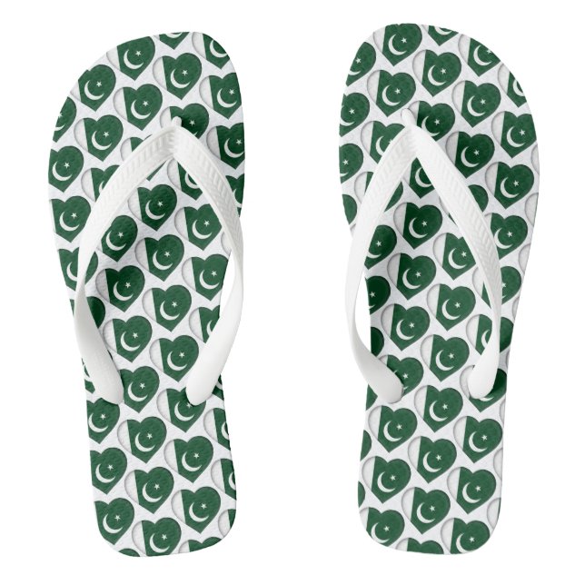 Pakistan Flag Colours Hearts Pattern Patriotic Thongs (Footbed)