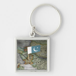 Pakistan flag in map key ring