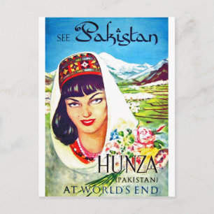 Pakistan, girl from Hunza valley, vintage travel Postcard