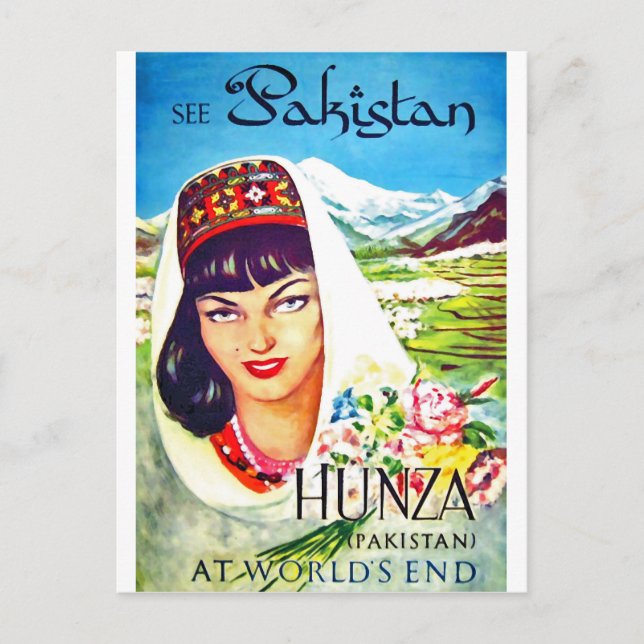 Pakistan, girl from Hunza valley, vintage travel Postcard (Front)