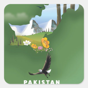 Pakistan illustrated travel map. square sticker